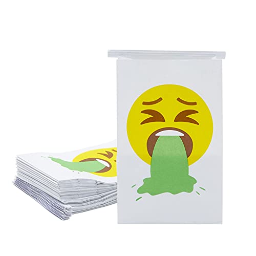 Vomit Bags - 50 Pack Disposable Barf Bags, Emoji Print Travel Motion Sickness Bag
