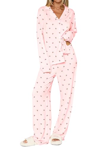 Image of Dressmine Ladies Long Sleeve Cute Pajama Sets 2 Piece Fall Outfits Button Up Pjs Set Loungewear