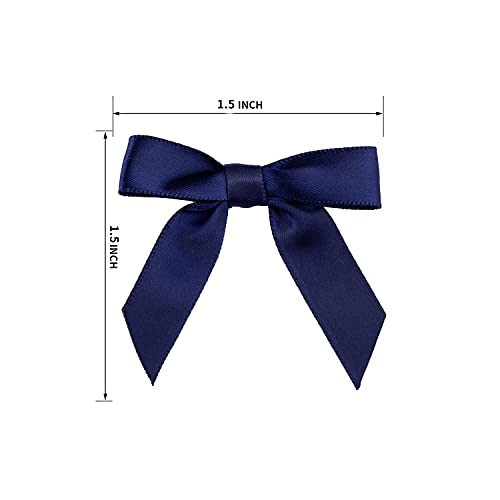 Image of 50pcs Boutique Mini Navy Blue Satin Ribbon Bows for Craft Sewing Scrapbooking Wedding and Gift