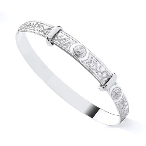 Old English Jewellers 925 Sterling Silver Irish Celtic Patterned Expanding Baby Bangle 4mm For Boys & Girls