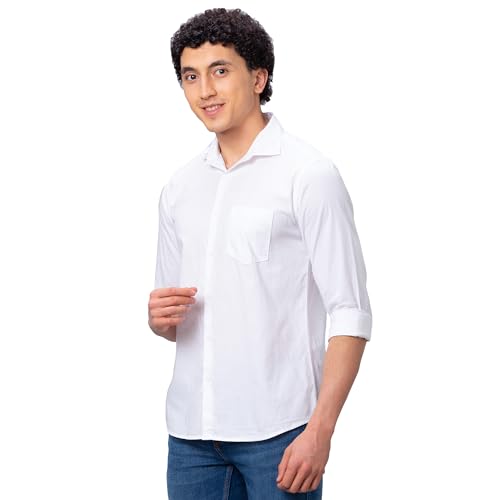 Image of Park Avenue Men's Slim Fit Pure Cotton Full Sleeve Cutaway Collar Solid Pattern Blue Casual Shirt