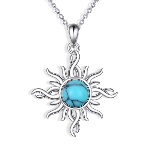 Image of YAFEINI Sun Turquoise Necklace 925 Sterling Silver Sunburst Turquoise Pendant Necklaces Western Jewellery Gifts for women Sun Lovers