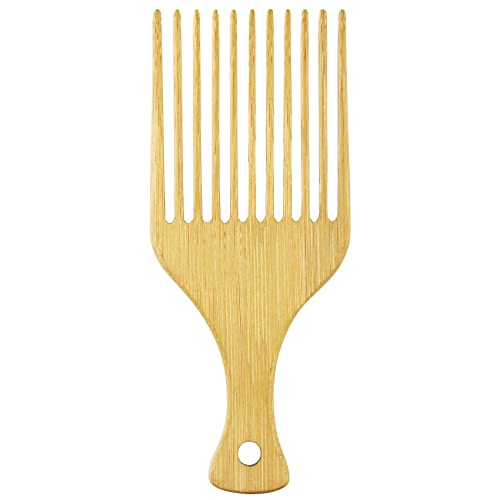 Afro Pick Natural Bamboo Anti-Static Hair Pick Hair Wig Braid Hair Styling Comb For Long, Thick, Curly Long Tooth Detangling Accessories For Men & Women-1 Pack #TOP13