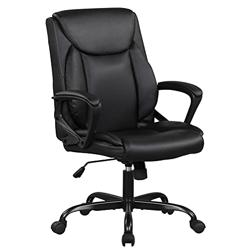 Home Office Chair Ergonomic Desk Chair Pu Leather Task Chair Executive Rolling Swivel Mid Back Computer Chair With Lumbar Support Armrest Adjustable Chair For Men (Black) #TOP16