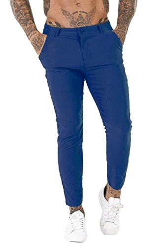 Gingtto Mens Dress Pants Stretch Waist Chinos Pants Men Slim Fit Tapered(Blue,30) #TOP2