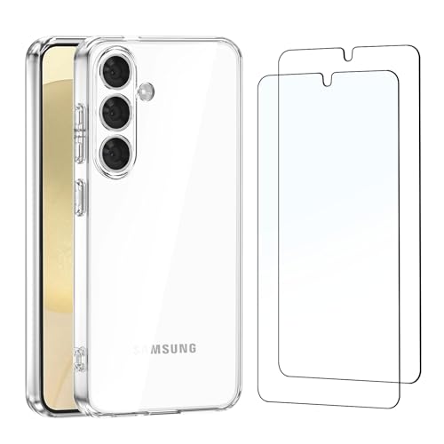 NEWC Hülle für Samsung Galaxy S24 5G - Super Transparent Silikon Weiches TPU Gel und 2 × Panzer Schutz Glas für Samsung Galaxy S24 5G - Kratzfest