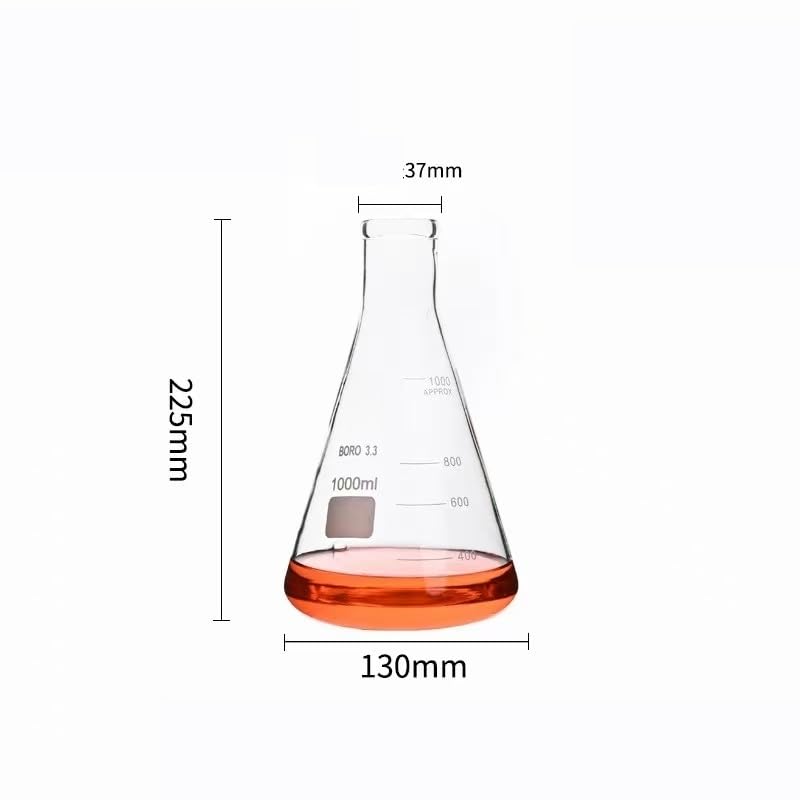 Matraz cónico de vidrio, Matraz Erlenmeyer cónico de vidrio borosilicato 50-5000 ml for uso en laboratorio(1000ml)