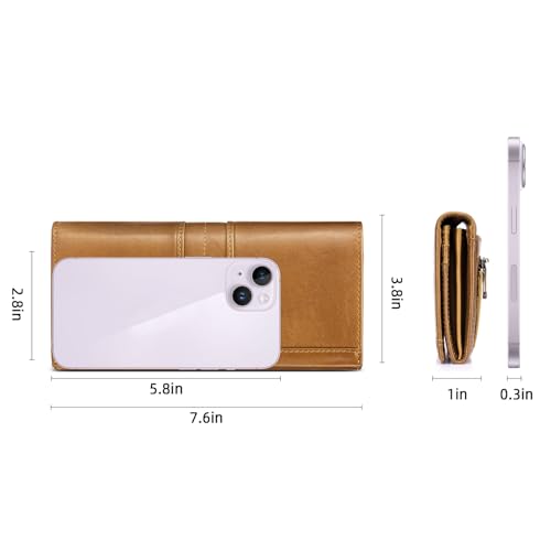 Image of Wallets for Women RFID Blocking Long Ladies Wallet Bifold Womens Leather Wallet with Coin Pocket ID Window, Brown