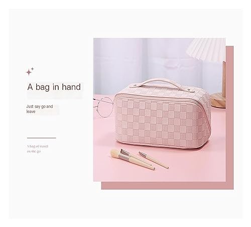 Grid Pattern Portable Large Capacity Makeup Bag, Travel Grooming and Storage Fashionable Small Bag(White)4