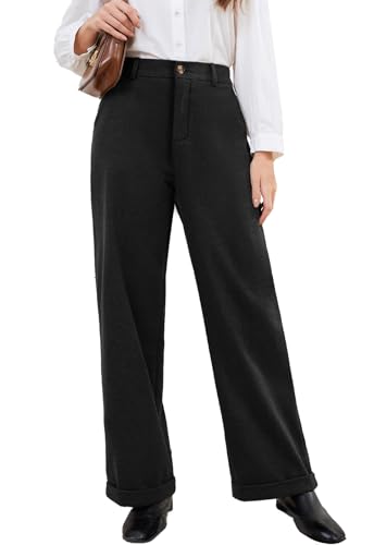 Rasutina Women Black Dress Pants Fleece Pants High Waisted Wide