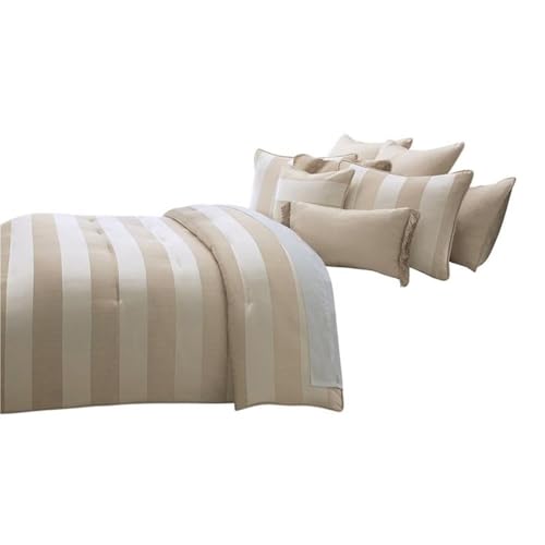 Michael Amini Amalfi Beige Comforter Set 10-Piece King with Mixed Fabric Blend Soft Breathable Durable Bedding for Elegant Bedroom Decor and All-Season Use