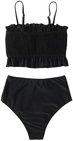RXRXCOCO High Waisted Bikini Set for Women Strapless Bikini Bandeau Ruffled Bikini Padded 2 Piece