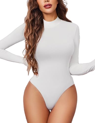 Avidlove Body para mujer de manga larga opaco con cuello alto para mujer body de manga larga mono shapewear moldeador body festival elegante curvy Blanco XXL