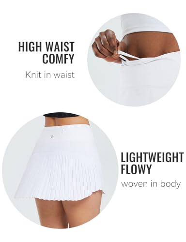 Baleaf Women'S Pleated Tennis Skirts High Waisted Lightweight Athletic Golf Skorts Skirts With Shorts Pockets White Medium thumb #3