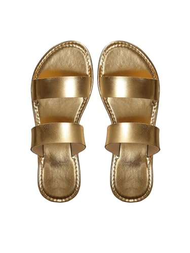 GORGLITTER Women's Metallic Flat Sandals Open Toe Double Strap Slide Sandals