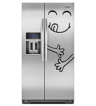 Slaf Ltd. (18'' X 35'') Vinyl Fridge Decal Cute Happy Yummy Face/Full Stomach Silhouette Art Decor Refrigerator Sticker/Diy Mural + Free Random Decal Gift! #TOP2