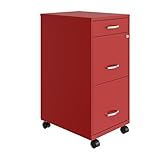 Space Solutions 3 Drawer Metal Mobile File Cabinet with Lock, Letter Size, Red, Partially Assembled