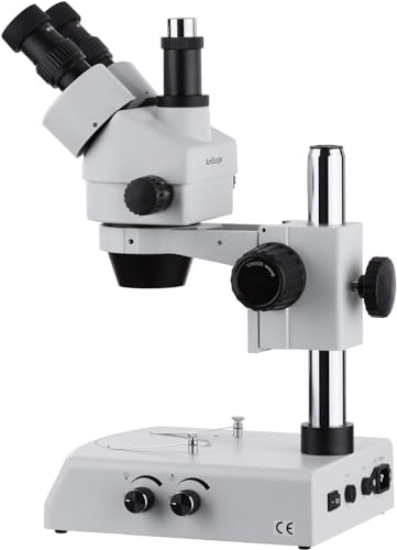 Image of AmScope SM-2TZ Professional Trinocular Stereo Zoom Microscope, WH10x Eyepieces, 3.5X-90X Magnification, 0.7X-4.5X Zoom Objective, Upper and Lower Halogen Lighting, Pillar Stand, 110V-120V, Includes 0.5X and 2.0X Barlow Lenses