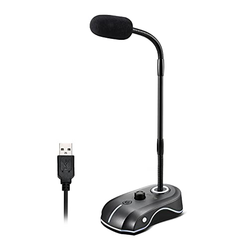 Usb Computer Microphone With Mute Button, Hafone Plug &Play Desktop Omnidirectional Condenser Microphone For Pc, 360° Gooseneck Desktop Mic With Led Indicators For Conferencing, Youtube, Gaming, Zoom #TOP20