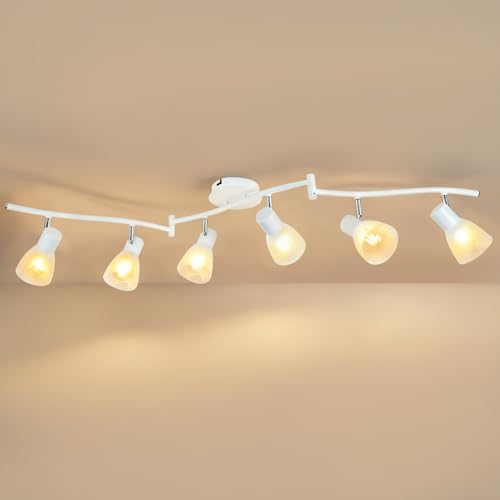 HiBay 6-Light Track Lighting White, Flexible Ceiling Light Fixture w/Glass Shades, Modern Track Spot Lights Indoor for Kitchen, Living Room, Bedroom, E12 Base, No Bulbs