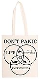 kwantees 42 answer to life universe and everything dont panic totebag beige unisex borsa ecologica