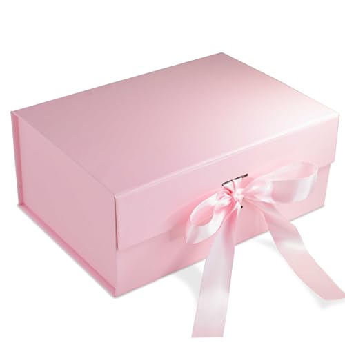 Image of RBS - Foldable Gift Box with Ribbon 23 x 16 x 10cm Gift Box for Packing (1 Pack) Multi-Purpose Gift Boxes for Presents Decorative Hamper Box Return Gift Boxes for Packaging (Pink - S)