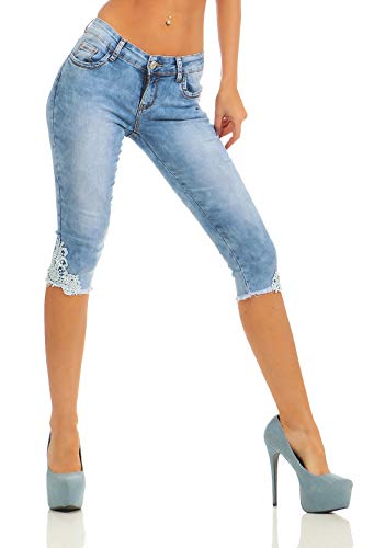 Fashion4Young 4016 Damen Capri Jeans 3/4-Jeans Slim-fit Damenjeans...