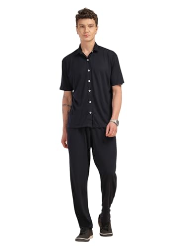 Image of Thomas Scott Men's | Relaxed Fit | Solid | 100% Polyester | Co-Ord Set With Short Sleeves & Spread Collar