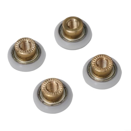 Shower Door Rollers Replacement 4 Pack - Nylon Glass Shower Rollers with Brass Center and Stainless Steel Screw for Bathroom Sliding Door Wheels, 4-8mm Glass Thickness(20mm)
