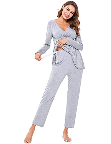 Variante de Litherday pijama premama algodón manga larga Gris M