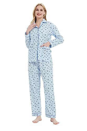 GLOBAL Womens Cotton Pajama Set for Women Long Sleeve PJs Button Down Sleepwear S-3XL - Image 5