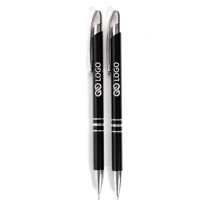 WPRO Personalisiertes Schreibset mit Gravur – 100er Set – Kugelschreiber und Bleistift im Etui – beide Stifte graviert – Geschenk für Büro und Business