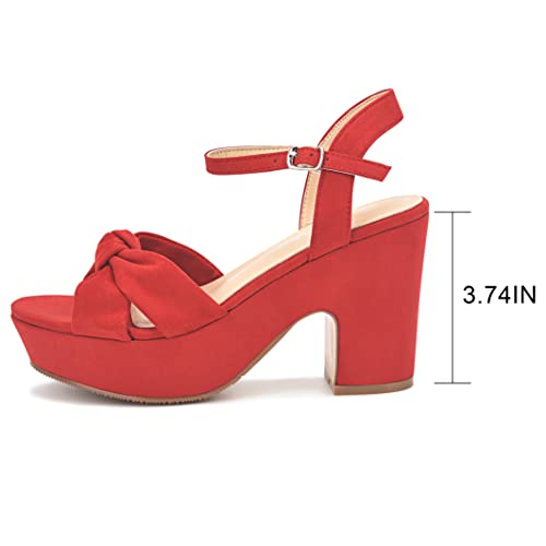 Syztsho Women's Platform Heels Ankle Strap Sandals Peep Toe Suede Wedges Sandal Fashion Wedding Sexy Dress Block Chunky High Heel Pumps Red Size Us 8.5 Cn 40 #TOP2