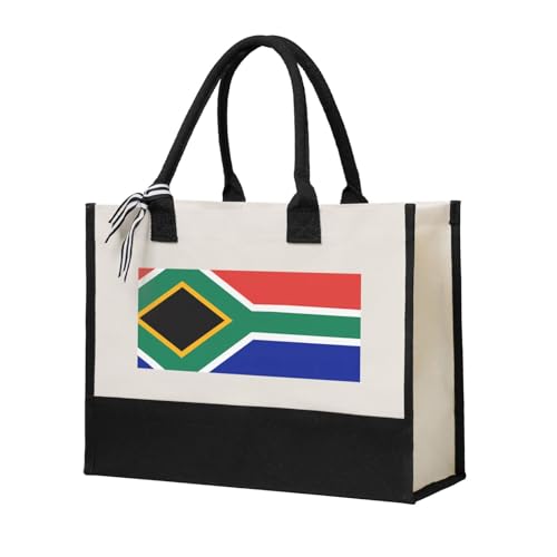 WANLON Bolsa de compras de lona con la bandera de Sudáfrica, bolsa de comestibles reutilizable, bolsa personalizada para viajes, playa, picnic, compras, mudanzas, beige, Talla única