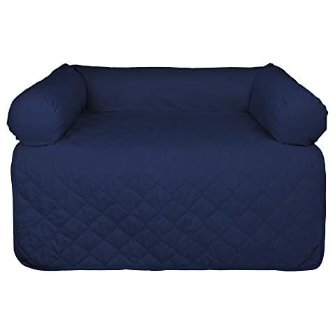 E-Living Store Pet Furniture Protector Non-Slip Water-Resistant Cover for Dogs and Cats with 3-Sided Bolster Soft Fabric - Medium, Navy Cover