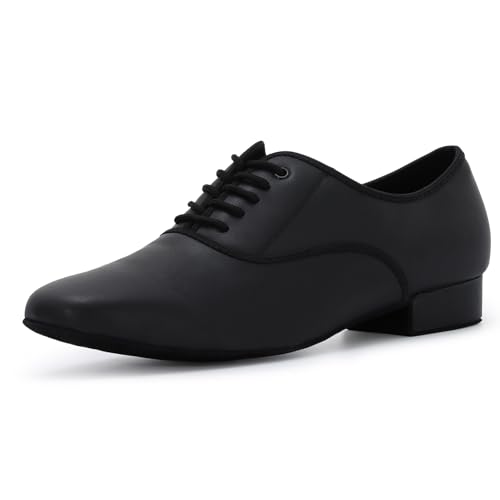 Syrads Zapatos de Baile Latino Hombre de Tacón Bajo Práctica Danza Zapatos 2.5 cm, Negro 45 EU