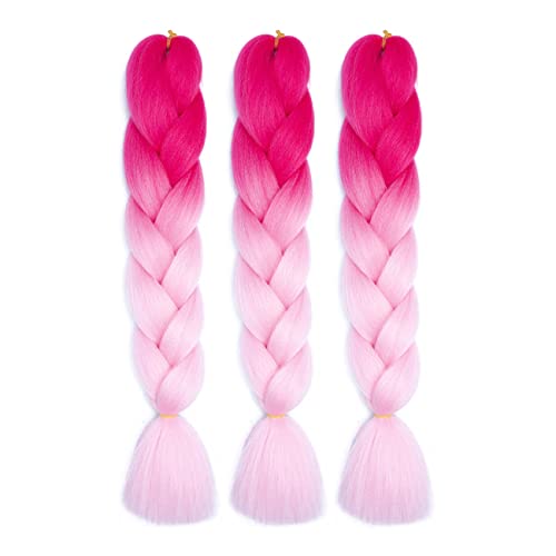 Ombre Braiding Hair (Pink/Light Pink)3Pcs Jumbo Braiding Hair Extension For Box Braids Twist 24 Inch Hot Water Seal Real Soft #TOP1