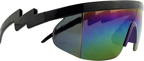 ShadyVEU Semi Rimless Neon Rainbow Mirrored Lens Sports Performance Sunglasses Black Half Frame ZigZag Arms Purple Nose Pads4