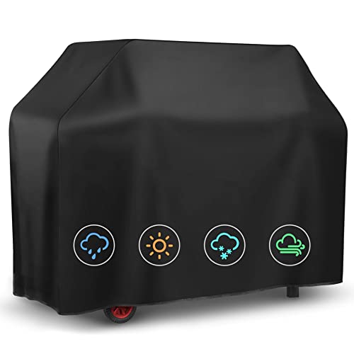 BBQ Grill Cover 58 Inch, 600D Heavy Duty Grill Cover Rip-Proof, Waterproof & Fade Resistant, Outdoor Gas Grill Cover for Weber Nexgrill Grills and More, Portable Grill Cover Black