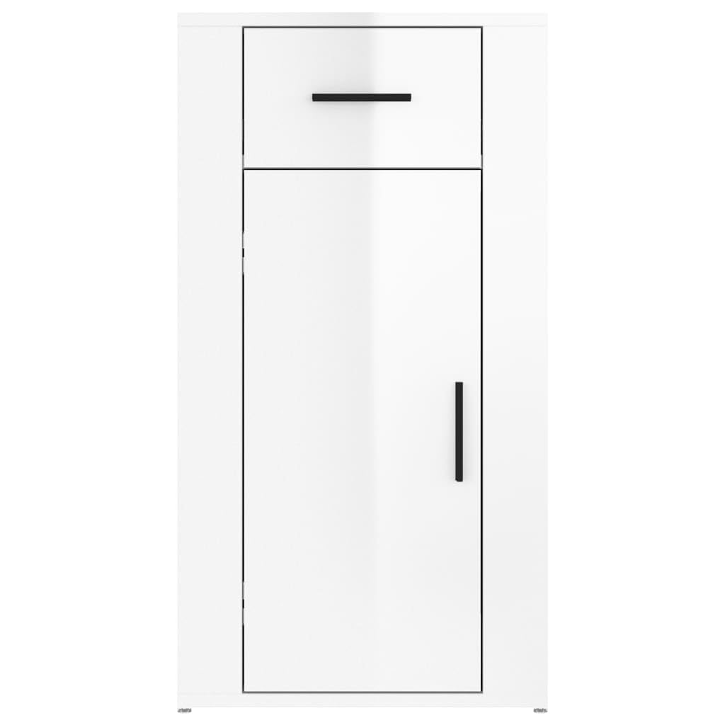 Armario de oficina blanco brillante 40 x 49 x 75 cm de material de madera con puerta y cajón para salón y estudio, pasillo, cocina, baño, espacio de almacenamiento versátil para orden y