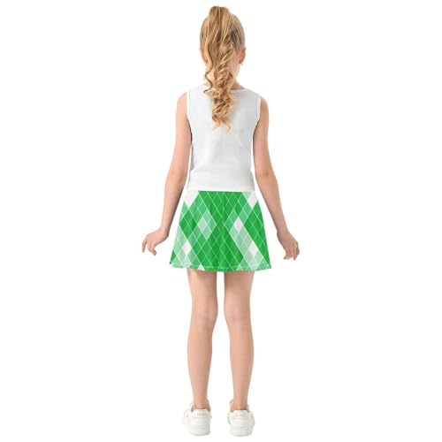 Joisal Girls' Shorts Athletic Skorts Retro Grid Green Tennis Skirts for Kids Print Pleated Skort 3t4
