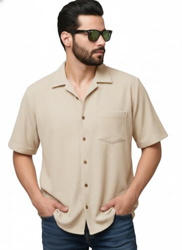 Image of Noble Monk Men's Polyester Regular Fit Solid Casual Shirt |Half Sleeve | |Stylish Shirt