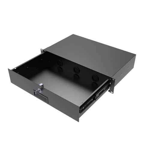 JINGCHENGMEI 2U Rack Drawer with Lock and Key 19 Inch Rack Mount Server Cabinet Case Sliding and Lockable Server Rack Drawer with Cable Management Holes 10.8 inch Deep (2U10in)