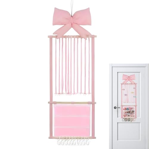 Hair Clip Holder | Pink Mesh Bag with Hooks,Hair Clip Storage Wall Hanger - for Women Teen Girls Door Closet Bedroom Living Room Home Decor Apartment