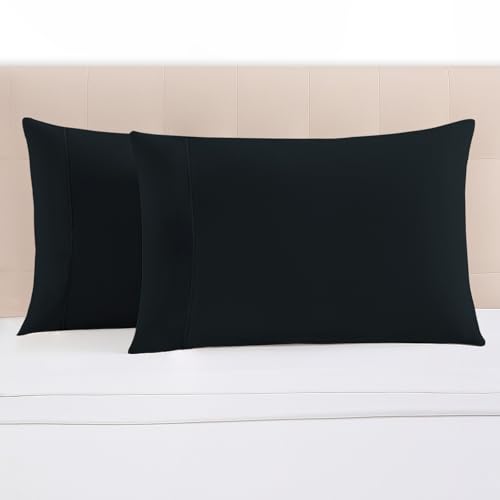 Pizuna 100% Cotton Envelope Pillow Cases Queen Size 1000 TC, Black