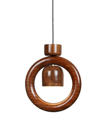 Green House Handmade Sheesham Wood Hanging Pendant Ceiling Jhumar | Diwali Decor Chandelier | 9W Warm White LED | Unique Ring Design | Living Room, Bedroom, Dining, Hall, Office | Aesthetic Luxury 2 31L5fOZ9jUL