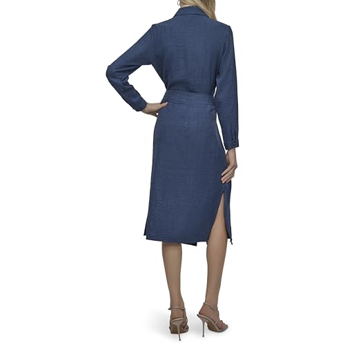 Image of DKNY Women's Long Sleeve Collared Tie Waist Midi Shirtdress