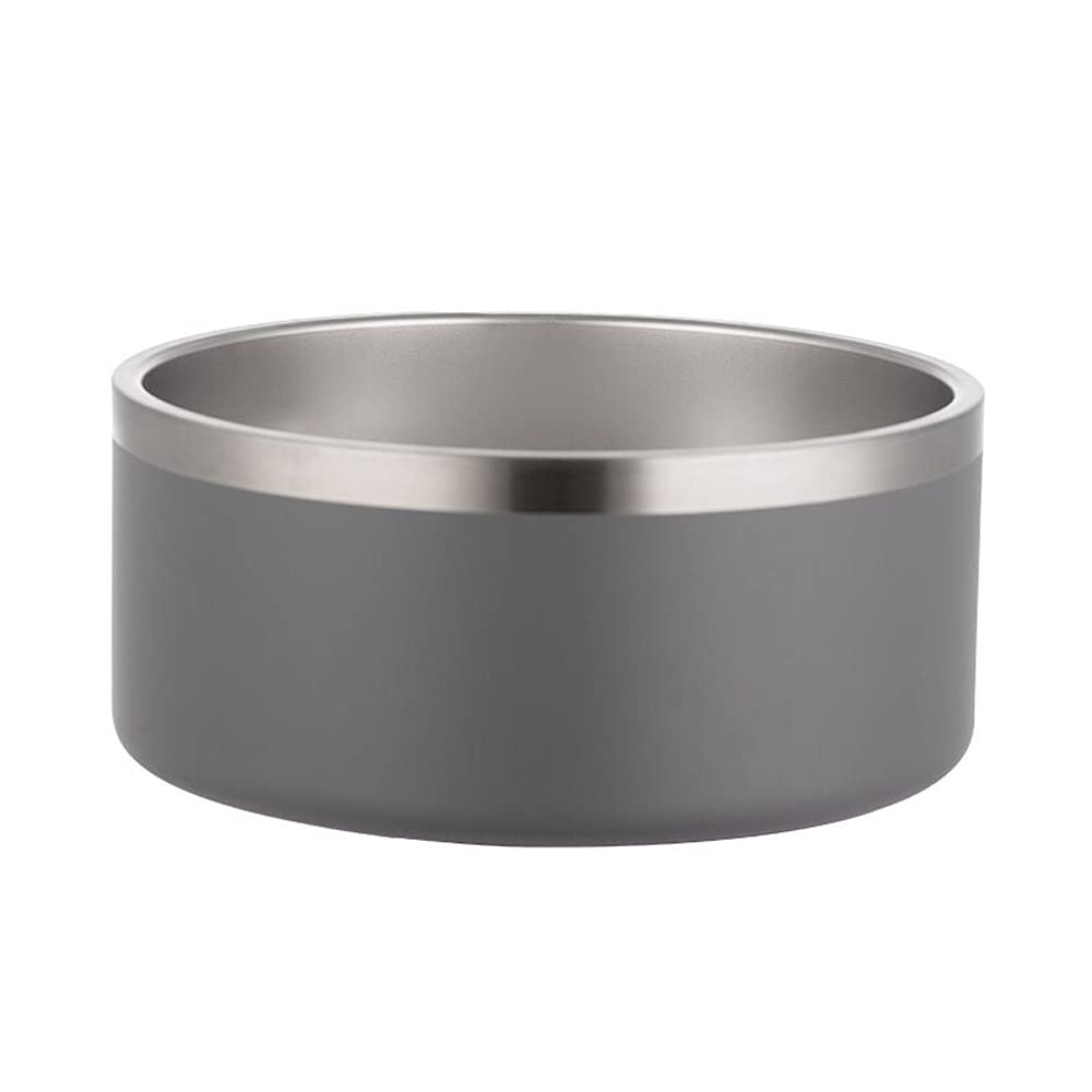 Gteller 304 Stainless Steel Double Wall Dog Bowls, BPA Free Non-Slip Pet Dishes,Cat Food& Water Bowl with Rubber Base No Spill (32oz, Grey)
