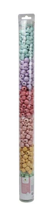 Sycomore | Tube Perles Bois Pastel Multiformes | Perles à Enfiler 3 Ans+