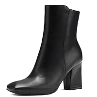 mysoft Women's Ankle Boots Square Toe Side Zipper GoGo Boots Chunky Block Heel Mid Calf Low Heeled Short Booties